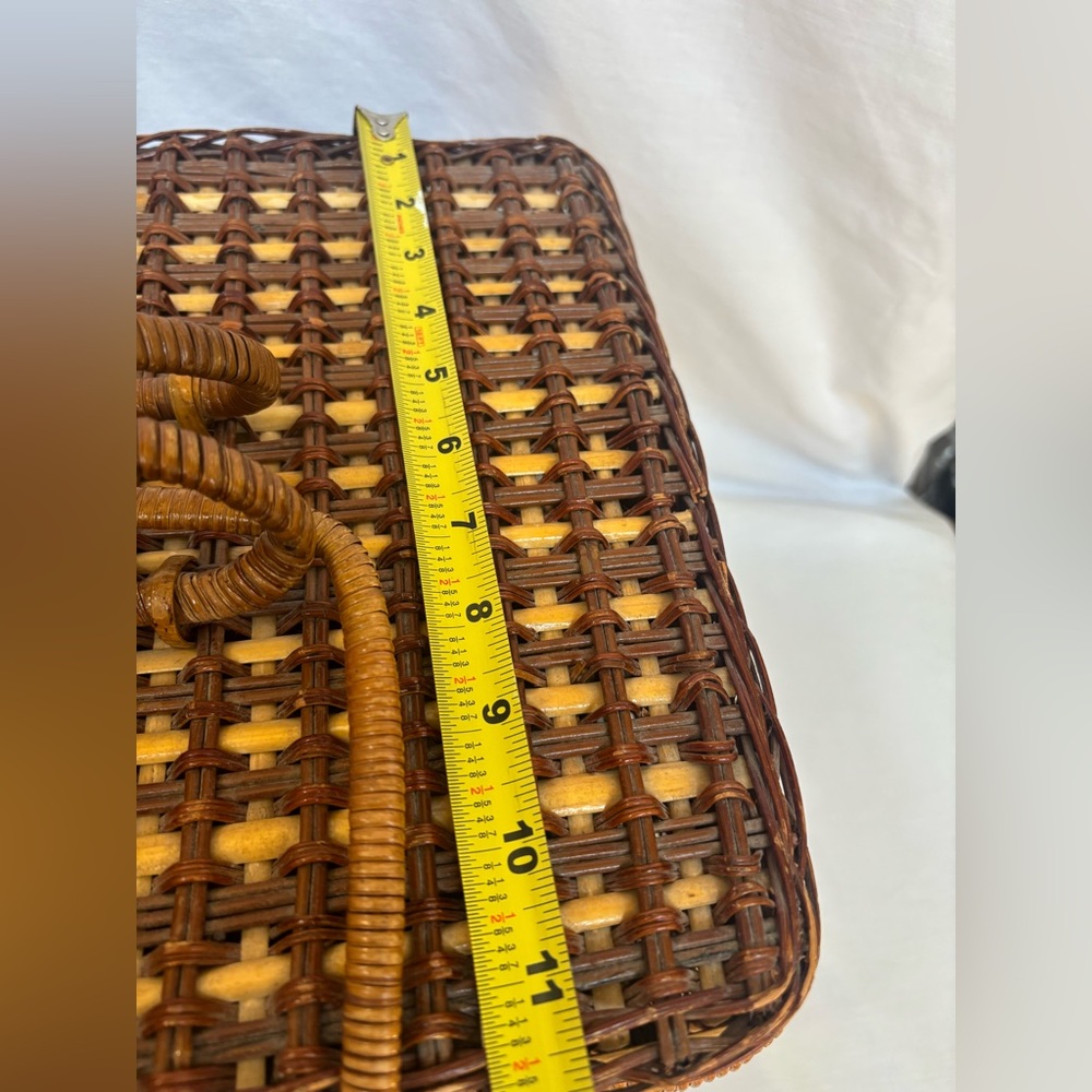 Woven Wicker Picnic Basket with Handles. 13x11x11” - Picture 9 of 13